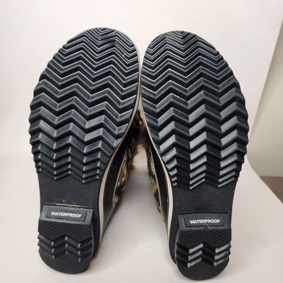 Sorel Tofino Winter Boots Waterproof Black Tan Chevron Womens Size 8 Faux Fur - Picture 8 of 12